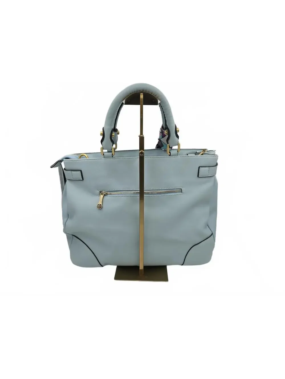 Segolene En Cuir Nadeen Powder Blue Leather Satchel Purse+Long Strap